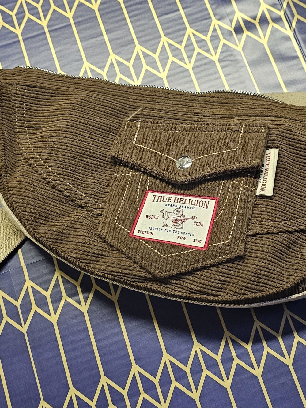 True Religion Brown Corduroy Hip Pack with Front Flap Pocket